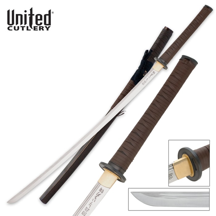 United Black Rurousha Leather Forged Katana 1060 Carbon Sword