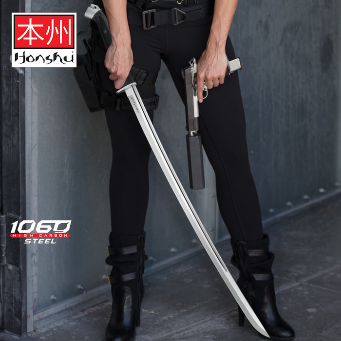 Honshu Boshin Katana with carbon steel modern tactical samurai ninja sword with black tpr grip
