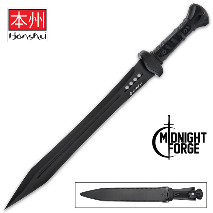 The Honshu Midnight Forge Gladiator Sword and pictured in sheath