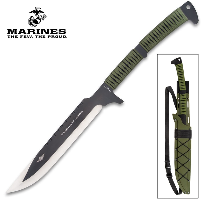 The USMC Tak-Kana Sword With Scabbard has a two-toned stainless steel blade