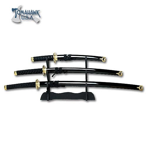 3 Piece Black Japanese Sword Set
