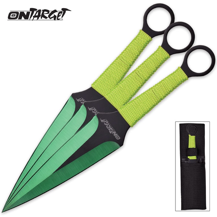 On Target 3-Piece Throwing Knife Set Green