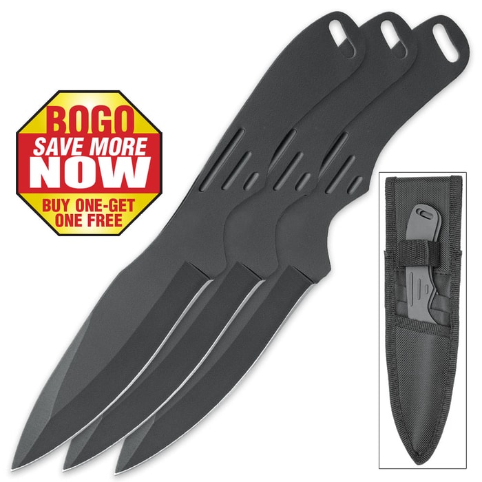 On Target 3-Piece Black Throwing Knife Set - BOGO