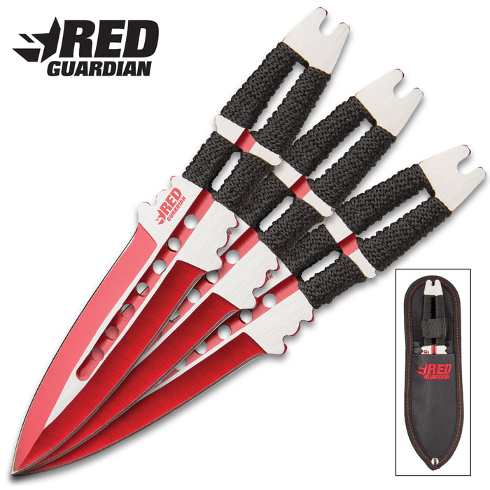 On Target Red Guardian 3-Piece Throwing Knife Set with Nylon Sheath