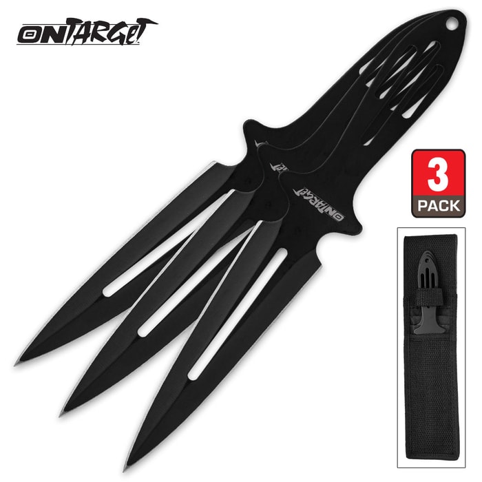 On Target 3-Piece Throwing Knife Set with Nylon Sheath - Black