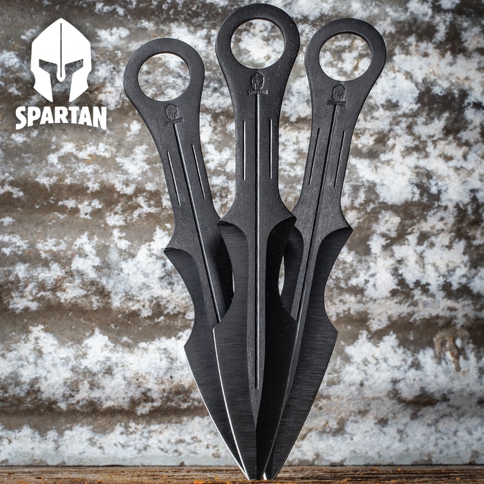 Spartan Throwing Dagger Set With Nylon Sheath - Three Stainless Steel Daggers - 8 1/2”
