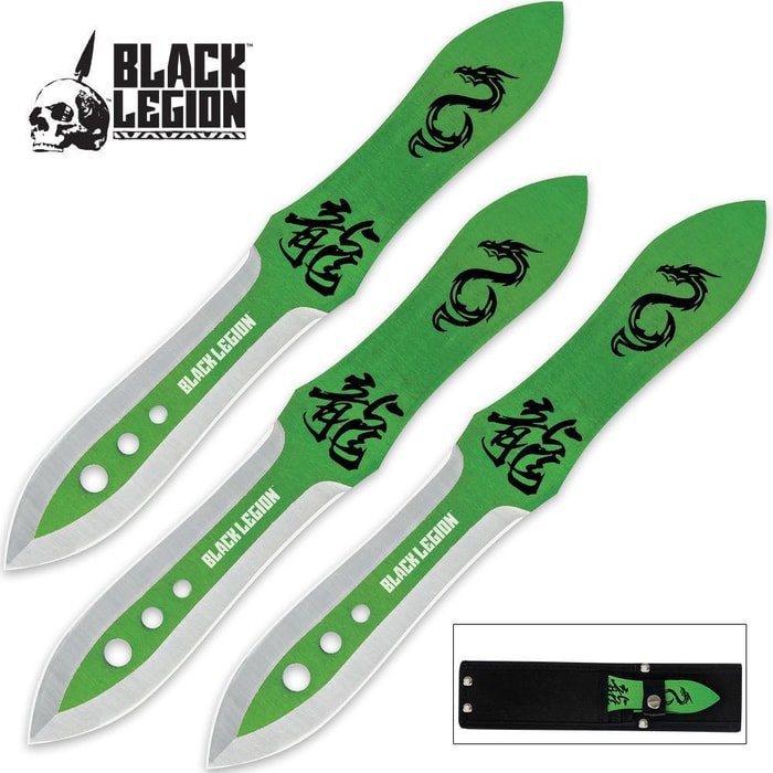 Black Legion Emerald Dragon Triple Throwing Knife Set