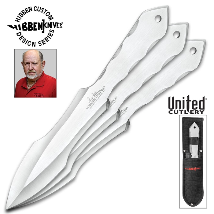 Gil Hibben Champion Throwing Knife Set With Sheath - Solid, One-Piece Stainless Steel Construction, Lanyard Hole - Length 11”