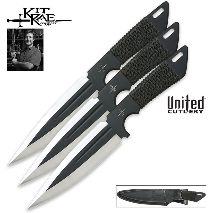 Kit Rae Large Black Jet Throwing Knife Set