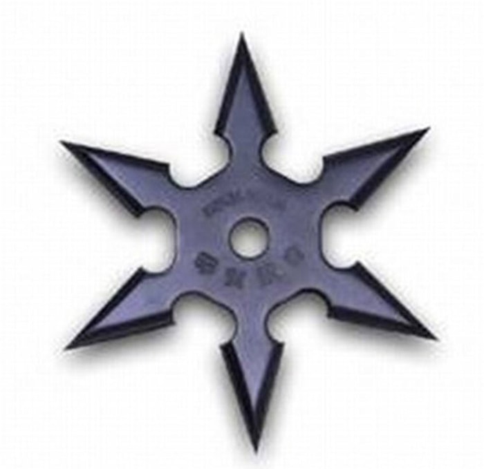 Solid Black Six Point Ninja Style Throwing Star With Pouch