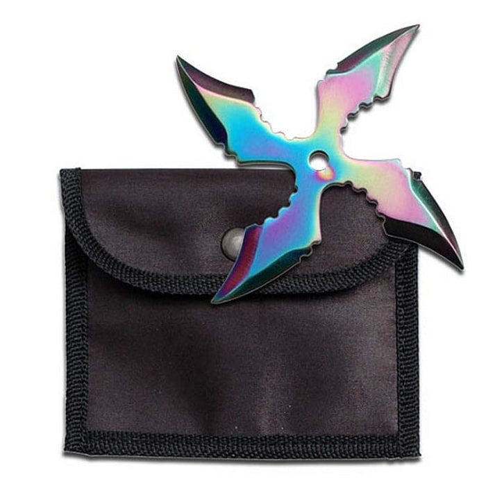 Four Point Rainbow Titanium Whirlwind Throwing Star With Sheath