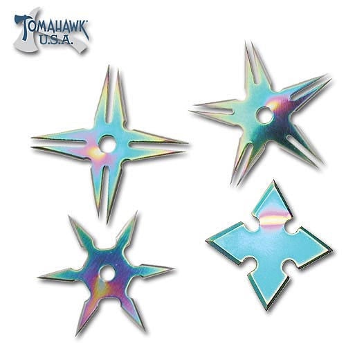 4 Piece Rainbow Throwing Star Set