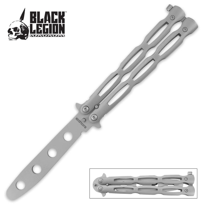 Black Legion Balisong Butterfly Knife Trainer - Fully Functional, Safe False Edge - Gray Finish