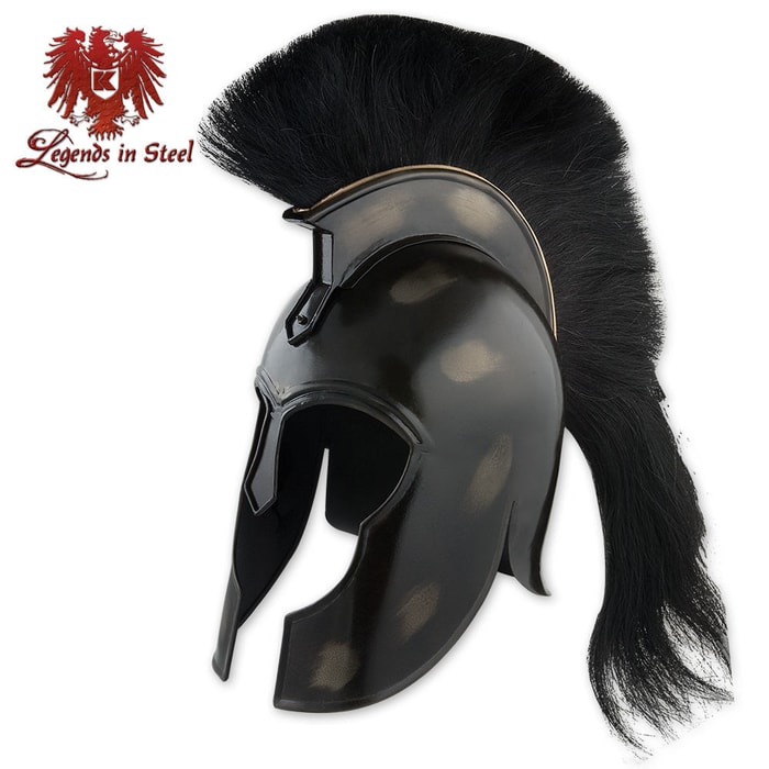 Black Coated Corinthian Trojan Helmet with Horse Hair Crest