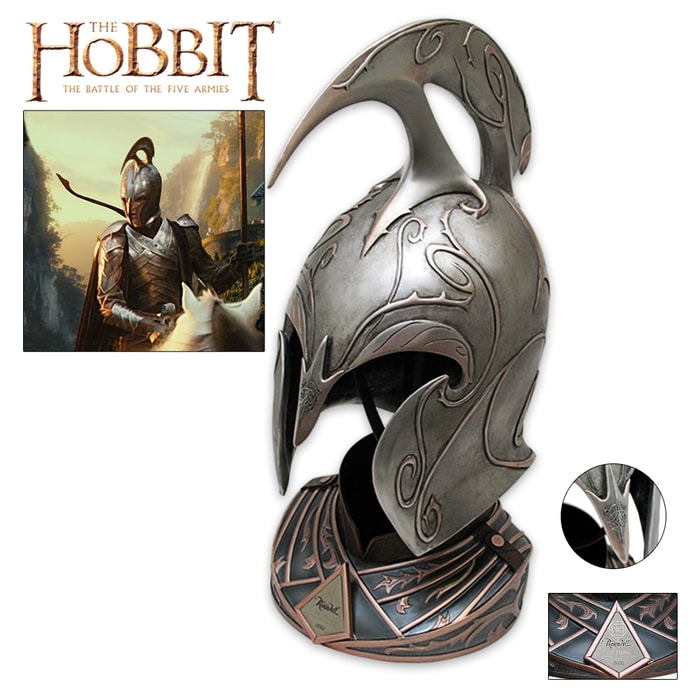 The Rivendell Elf Helm shown with display stand