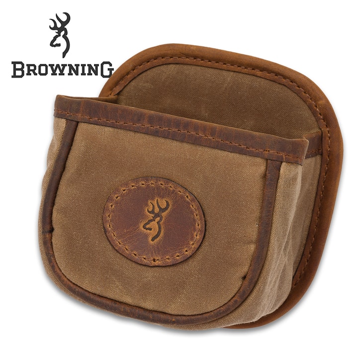 Browning Santa Fe Shell Carrier - Holds One Box, Waxed Cotton Canvas, Crazy Horse Leather Trim, Belt Clip