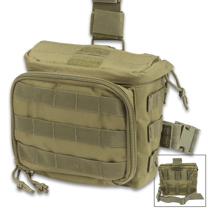 Rapid Interception Trauma Dump Pouch - Rapid Access Pouch, Front Zippered Compartment, Two-Way Belt Attachment, Modular Web Attachment Points - Olive Drab