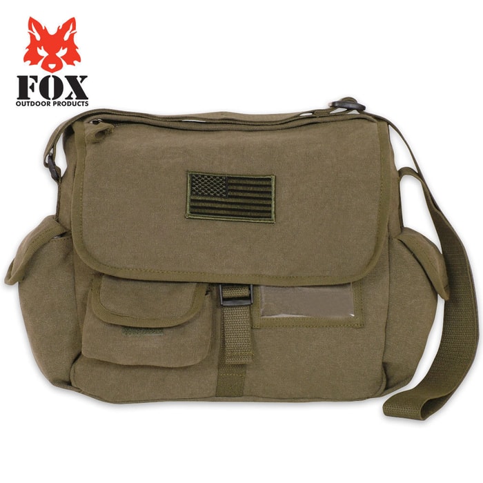 Fox Vintage Messenger Bag OD with USA Flag