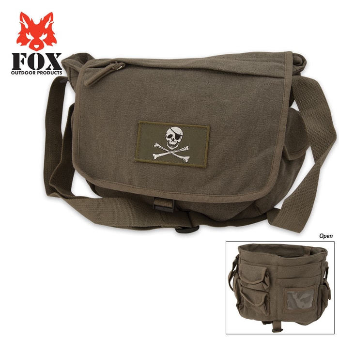 Fox Vintage Messenger Bag OD with Jolly Roger