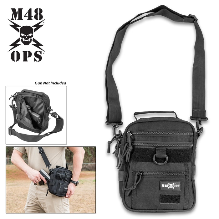 M48 Sentinel Compact Concealed Carry Pistol Sling Pack - Canvas Construction, Secures Two Pistols, Accessory Pockets, Removable Shoulder Strap