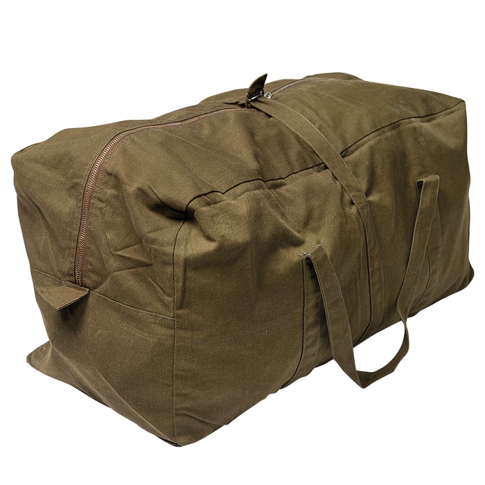 Czech Military Surplus Pilot Duffel Bag - Olive Drab / OD Green - Heavyweight Cotton Canvas - Outdoors, Travel, Overnight, Home, Survival, Emergency, Bug-Out, Tactical - 24" x 12" x 10"