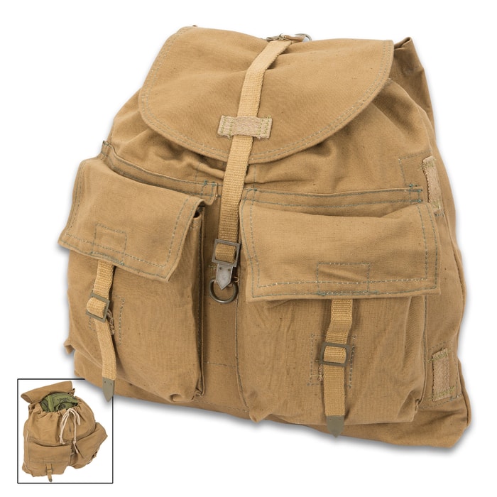 Czech Army Small Rucksack - Genuine Military Surplus, 1970s Cold War Era - Heavyweight Cotton Canvas, Removable Suspenders - Used / Great Condition, Vintage Style - Bookbag Outdoors Travel Everyday