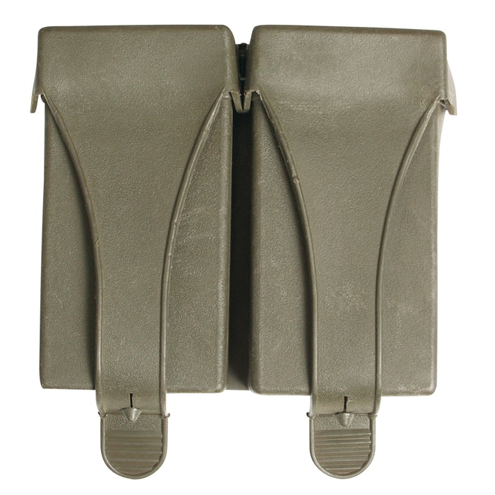 Military Surplus German G3 / G2 New Style Double Mag Pouch - Postwar; Used, Excellent Condition - OD Green - Rubberized Vinyl - Holds Wide Range of Magazines; Countless Other Applications Uses