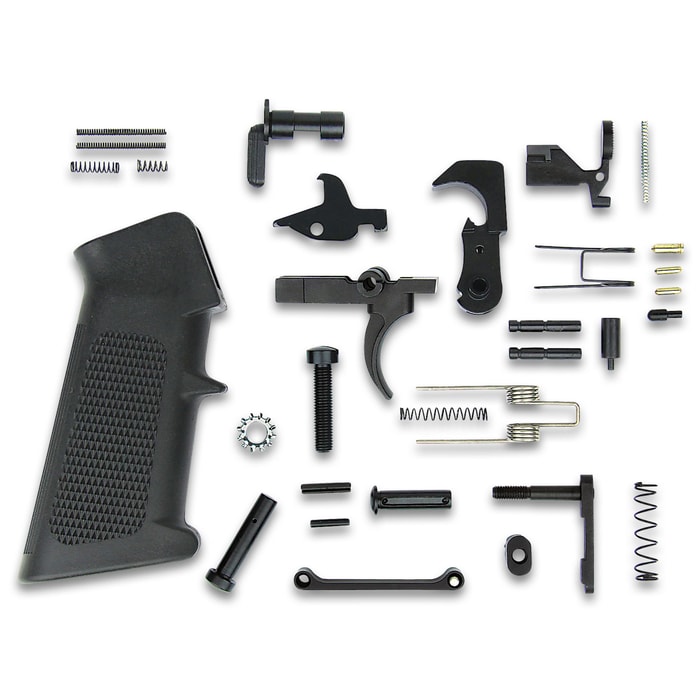 TacFire AR15 Lower Parts Kit With A2 Grip - .223/5.56, Complete Kit, High-Quality Materials, USA Made - Length 14”