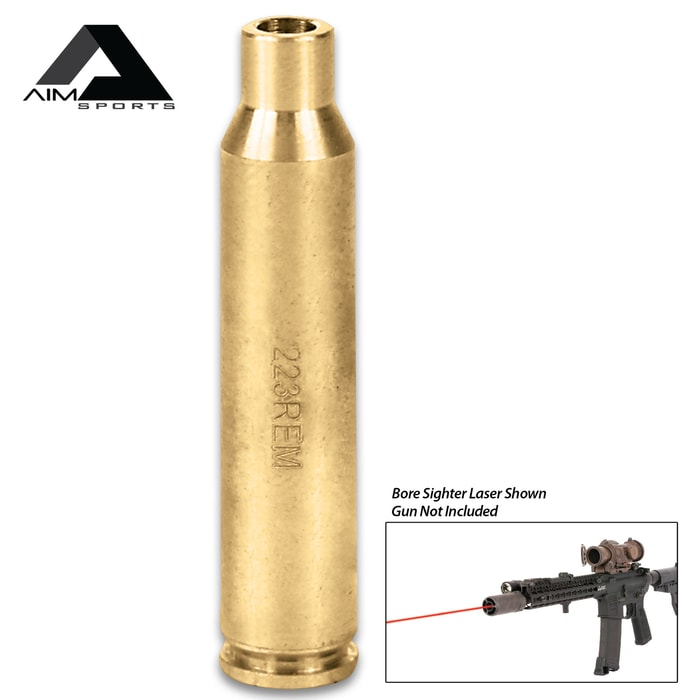 AIMS .223 Rem Laser Bore Sighter - Brass Construction, Red Laser, 5mW Power, 635/655NM Wavelength, Weighs 1.5 Oz