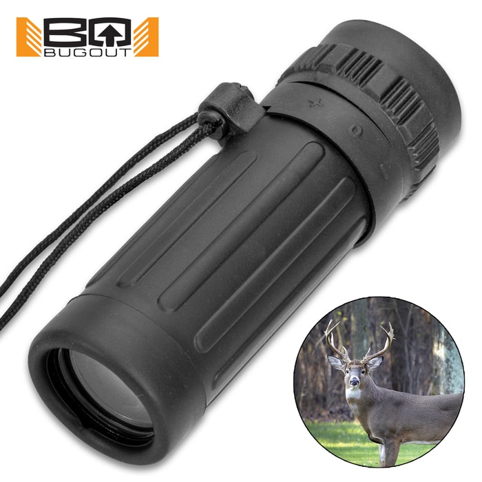 BugOut Mini Monocular - Rubberized Armor Housing, 8x21 Magnification, Integrated Lanyard, FOV: 131M/1000M