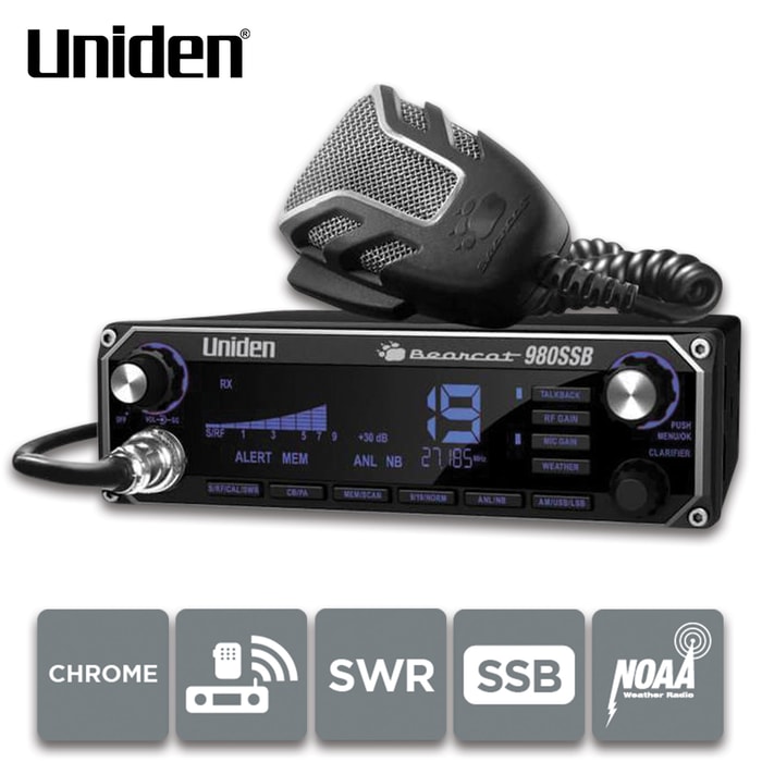 The Bearcat 980SSB CB Radio comes with a large, 7-color easy-to-read digital display and an illuminated control panel that’s easy to use in all lighting conditions