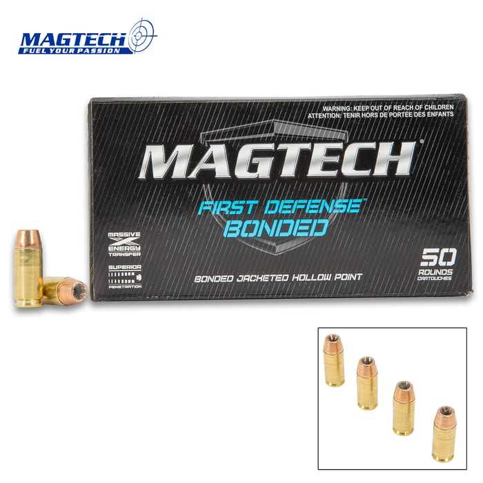 Magtech .40 Caliber / 155gr Smith & Wesson (S&W) Bonded Jacketed Hollow Point (JHP) Ammunition - Box of 50 Rounds - Military / Law Enforcement / Competition Grade - Self Defense and More