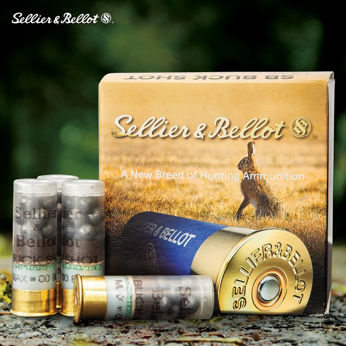 Sellier & Bellot 12-Gauge 00 Buckshot Shells - 25-Count - 2 3/4”, 12 Lead Pellets, Plastic Hull, 1,230 FPS