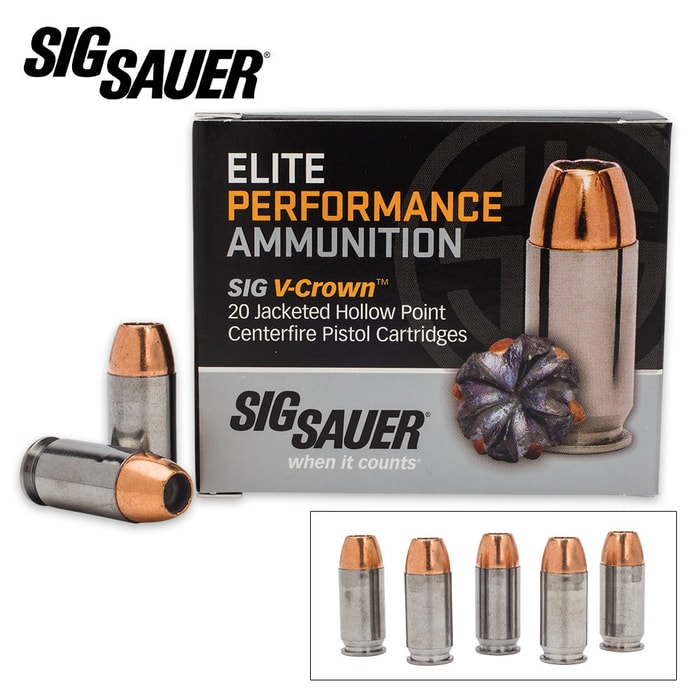 SIG Sauer Elite V-Crown .45 Auto Colt Pistol 185gr JHP Ammo - Box of 20