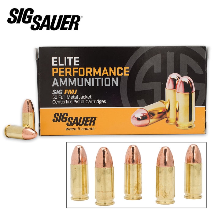 SIG Sauer Elite 9mm Luger 124gr FMJ Ammo - Box of 50
