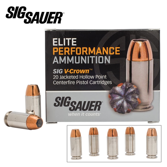 SIG Sauer Elite V-Crown .40 Smith & Wesson 165gr JHP Ammo - Box of 20