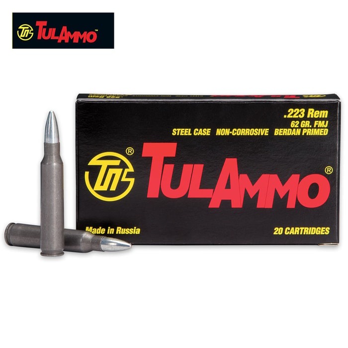 TulAmmo .223 REM 62-Grain Full Metal Jacket Rifle Ammo - Box of 20 Rounds