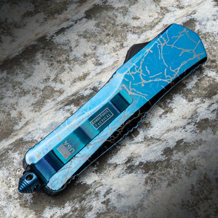 Damascus Blue Diamond Plate Butterfly Knife