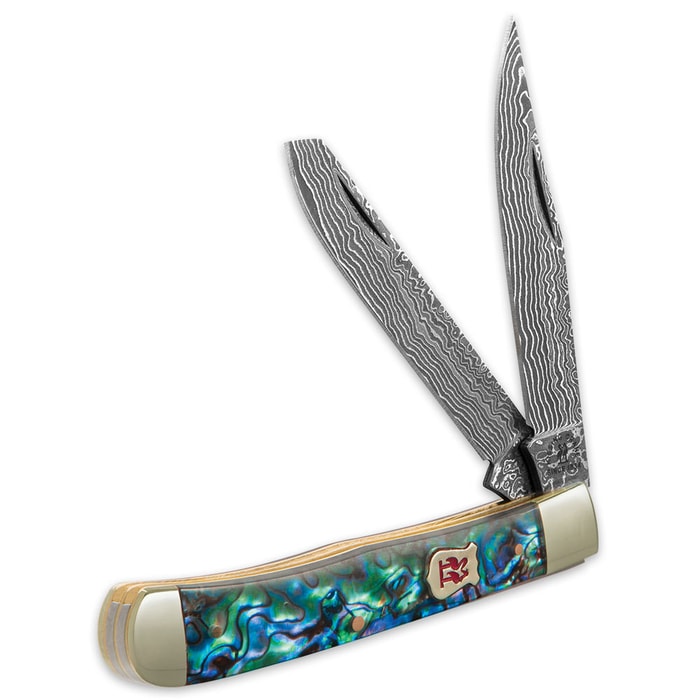 Damascus Steel and Abalone Folding Knife