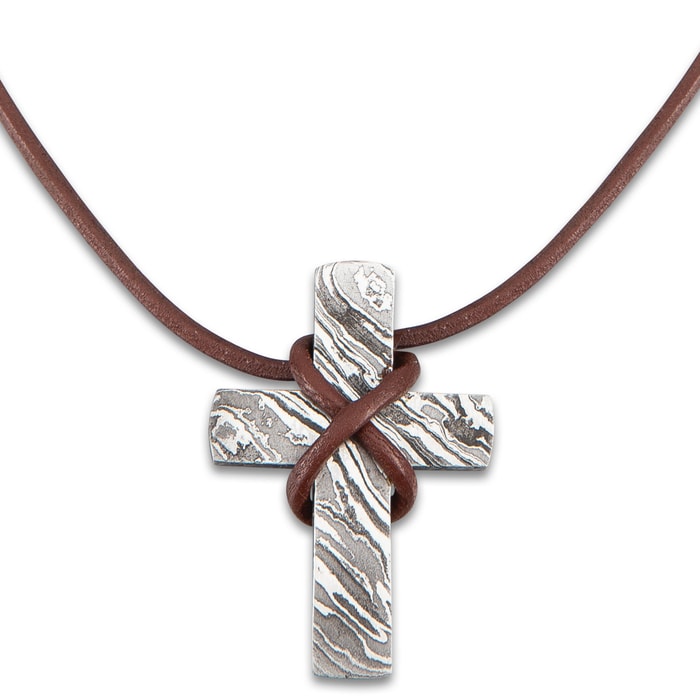 Buy Roman Olive Wood Cross Necklace with Leather Cord