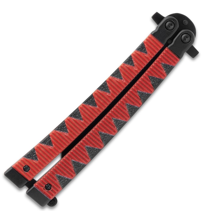 Red Samurai Butterfly Knife CNC Black Stainless