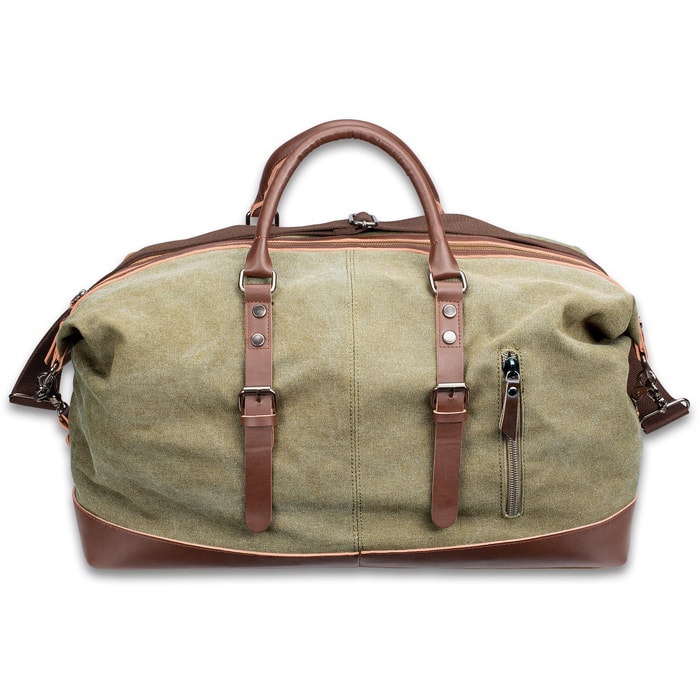 Outback Traveler Green Duffle Bag – Canvas Construction, Soft Lining,  Spacious Interior, Leather Accents, Multiple Pockets, Metal Hardware