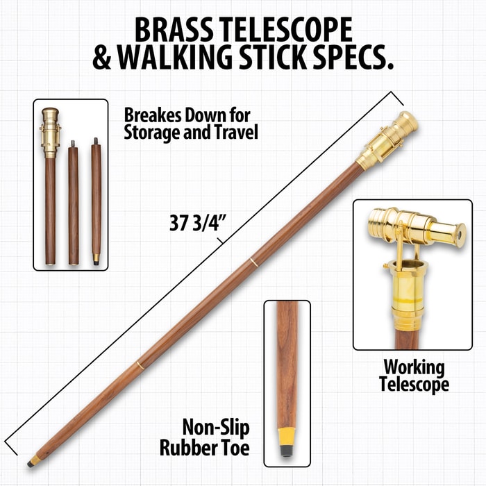 Brass Telescope And Walking Stick Brass And