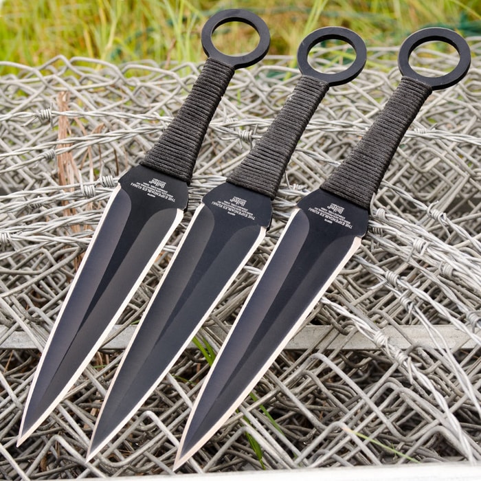 NEW black ribbon throwing ninja sharp knifes rescue tactical 3pc set