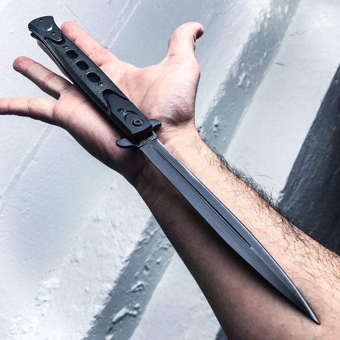 9 Black Blade Hardwood Fast Assisted Opening Tactical Stiletto Pocket  Knife