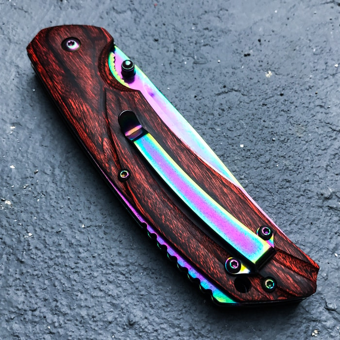 Buckshot Knives Thumb Open Spring Assisted Cleaver Classic Pocket Knife  Rainbow - CUSTOM ENGRAVED