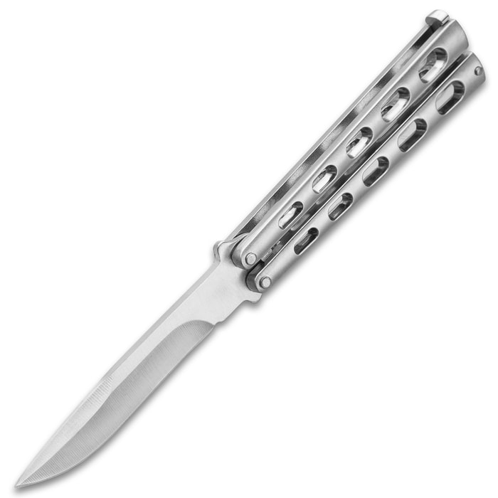 Silver Slotted Butterfly Knife Stainless Steel Blade,