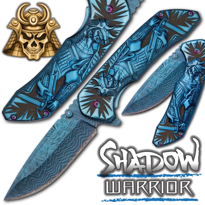 Shadow Warrior Assisted Opening Pocket Knife, DamascTec Steel Blade