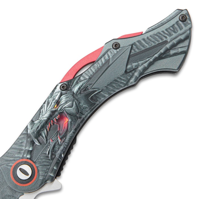 TACTICAL STILETTO ASSISTED FOLDING BLADE Red Dragon Samurai Spring Pocket  Knife