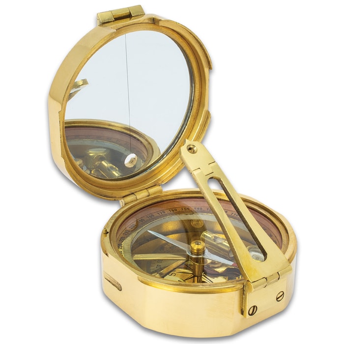 Compass In Wooden Box High Quality Brass